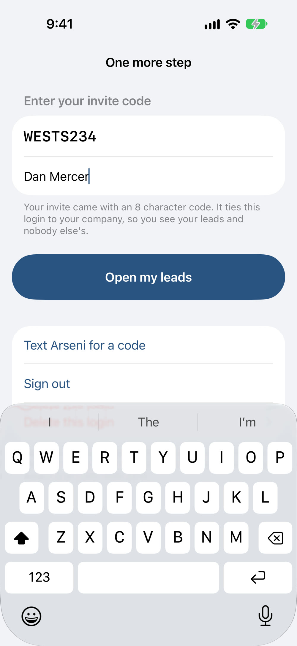 The invite code going in